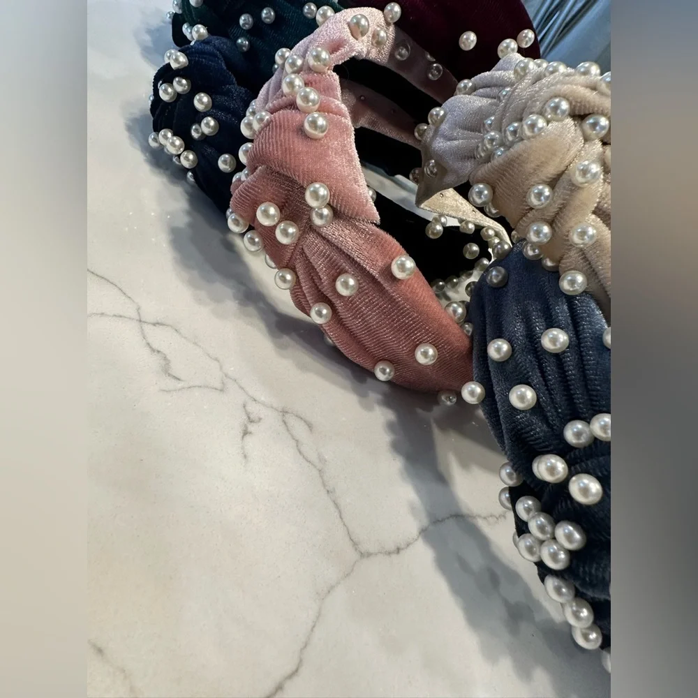 Bundle of velvet Headbands with Pearls